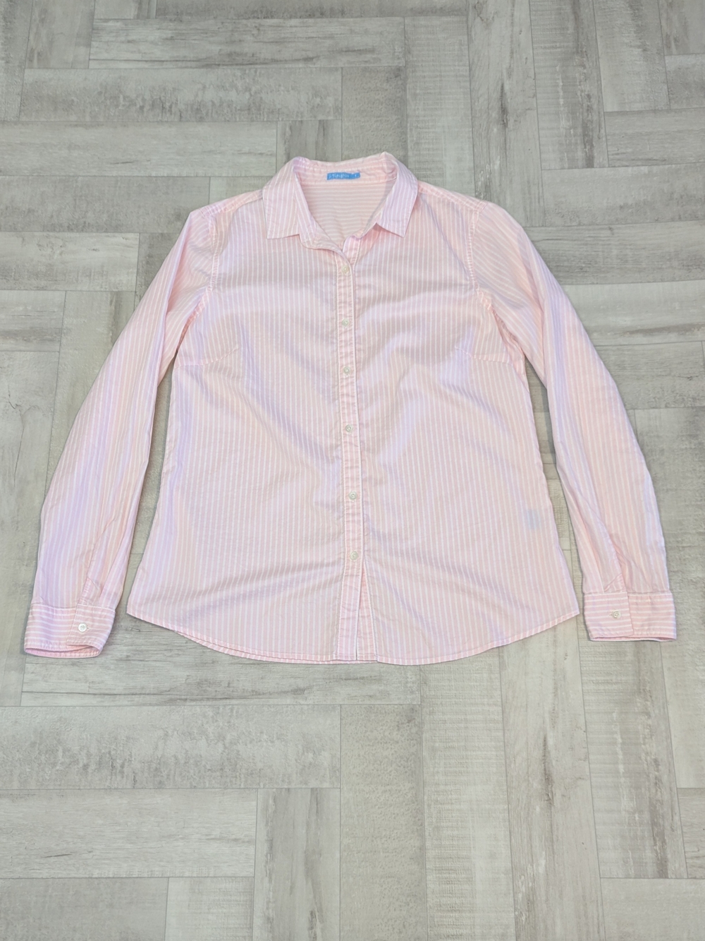 J McLaughlin Womens 8 Egyptian Cotton Pink White Striped Button Up Preppy Summer
